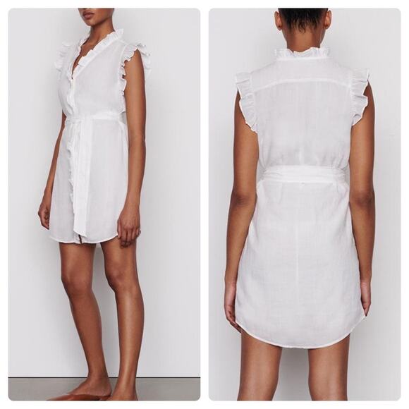 FRAME Lauren Ruffle Dress in White - Picture 1 of 15
